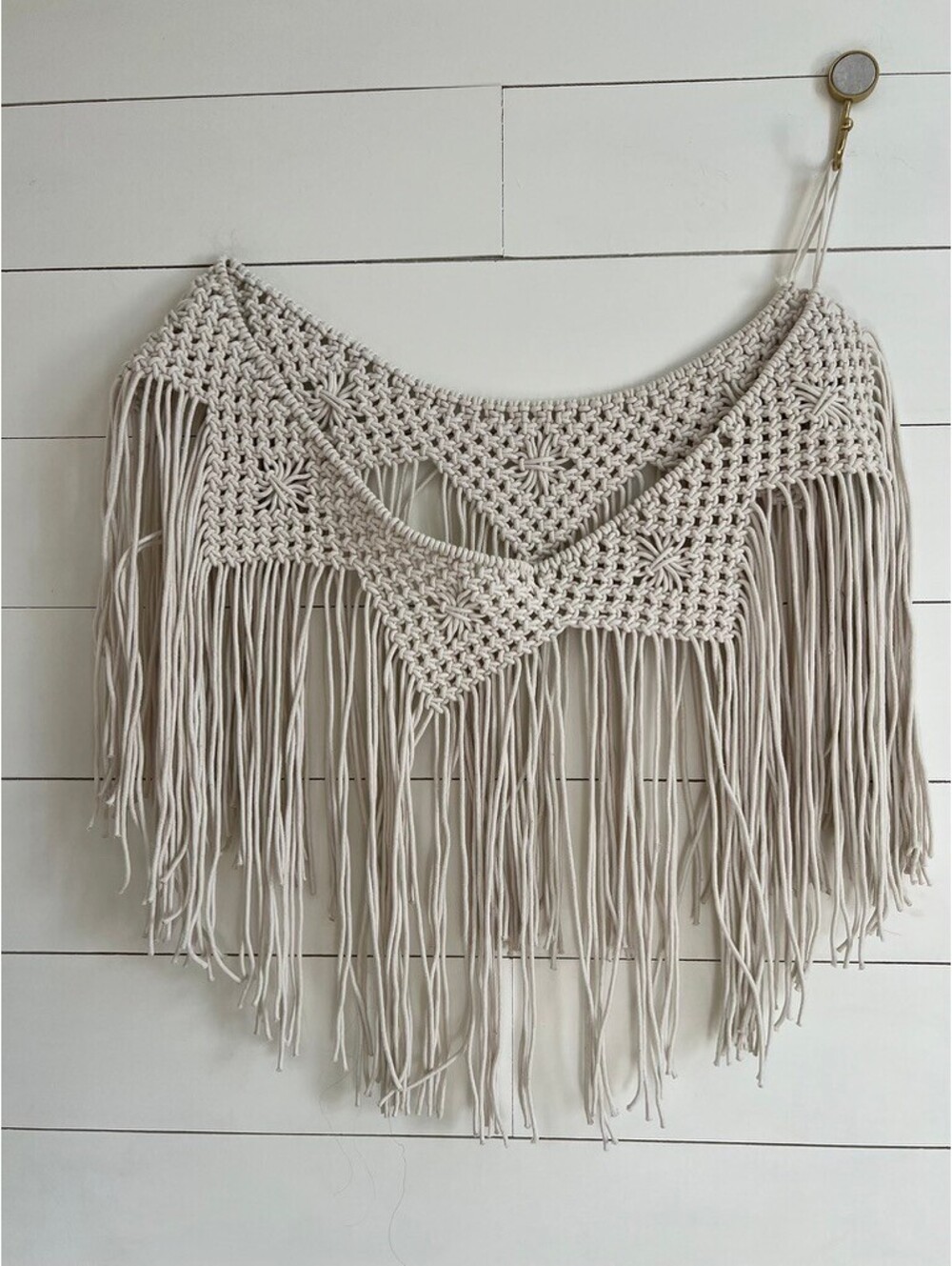 Boho Retro Macrame Fringe Wall Hanging Tapestry Beige/Cream 55"L x 19"W LARGE